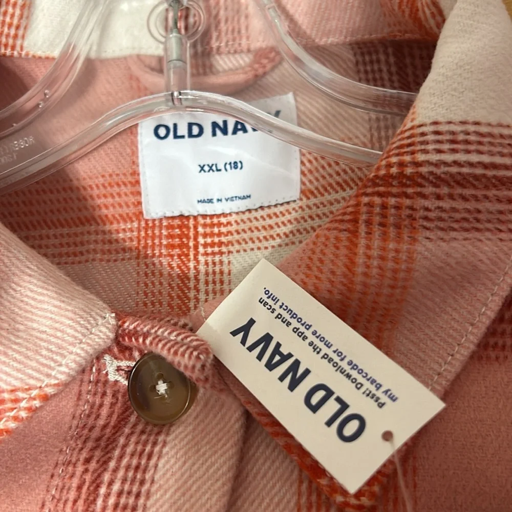 OLD NAVY Girls Pink & Orange Plaid Shacket NWT Size XXL 18